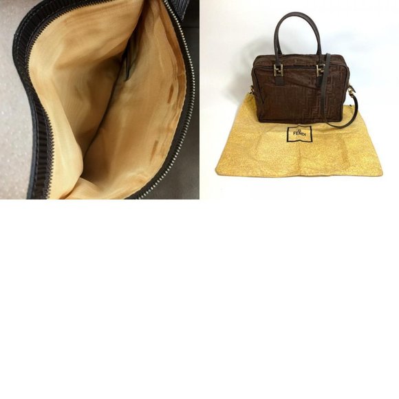 AUTH FENDI Zucca FF pattern 2WAY Shoulder Bag Tote Bag Nylon / Leather Brown - Picture 12 of 12